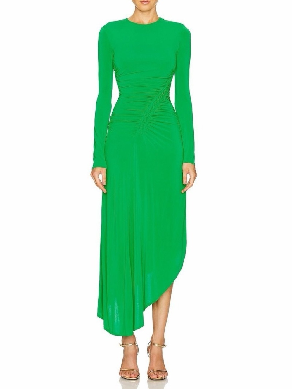 A.L.C. Asymmetrical Adeline Dress Green Ruched Long Sleeve Party Midi